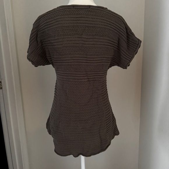Calvin Klein Jeans Brown Knit Crochet V-Neck Short Sleeve Tunic Top Size M - Picture 6 of 7